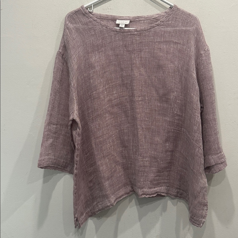 J. Jill mauve Linen Open Weave Tunic Top Sheer Boxy XL Petite Lagenlook coastal